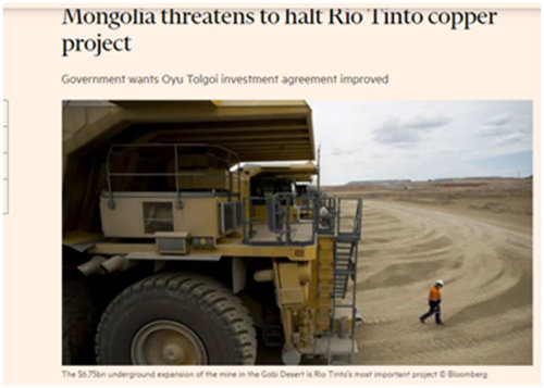 “Рио Тинто” компани “Оюу толгойн” хөрөнгө оруулалтын гэрээг цуцлахаа мэдэгдлээ