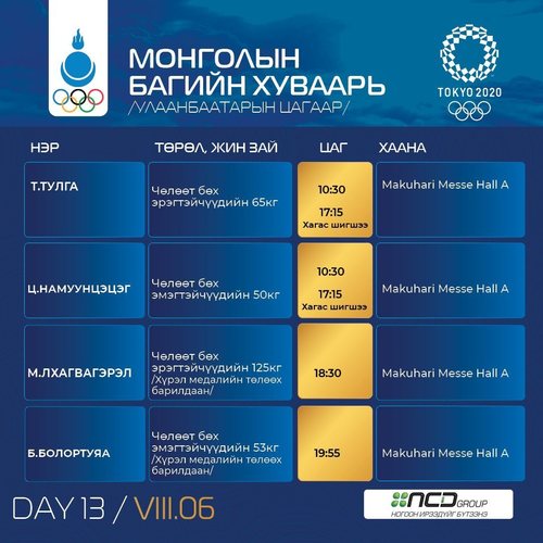 Токио-2020: Манай хоёр тамирчин хүрэл медалийн төлөө барилдана